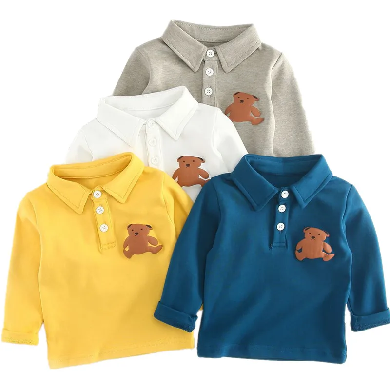

Boys and girls long-sleeved cartoon bear shirt POLO shirt autumn children's clothing kids casual shirt age for 1-5Y 18M03