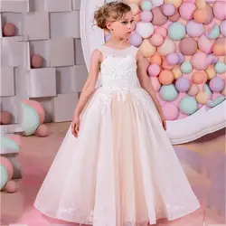 2017 г. белое платье с цветочным узором для девочек Детские бальные платья для первого причастия пышные платья для девочек с глубоким вырезом