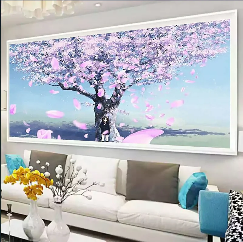 

Youran 5d diy Diamond Mosaic Painting Romantic Cherry Blossom Tree Scenery Rhinestone Embroidery Living Room Bedroom Wall Decor