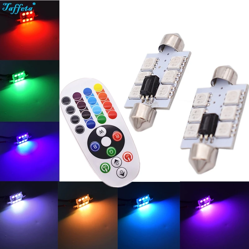 

2PCS x RGB Car Reading Light 36MM 39MM 41MM 42MM Dome 12V LED SMD 5050 With Remote Controller
