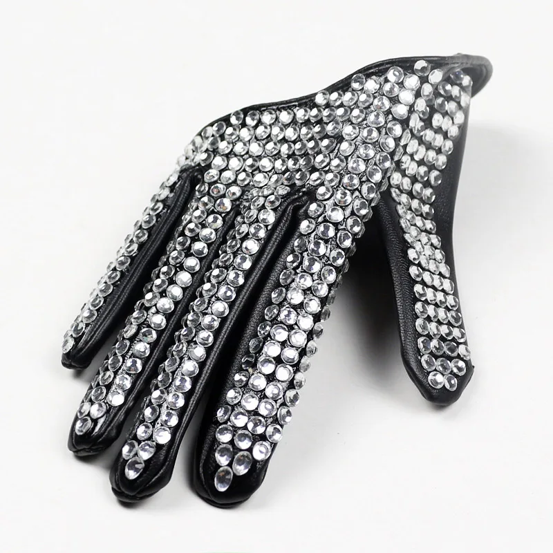 Панк стиль для певцов в ночном клубе ds алмаз длинный палец имитация кожи перчатки супер флэш стекло кристалл полный алмаз перчатки B9