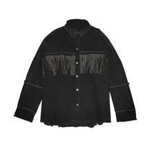 Куртка женская темпераментная мода с длинным рукавом свободный большой размер бахромой деним короткое пальто элегантный повседневный Осень