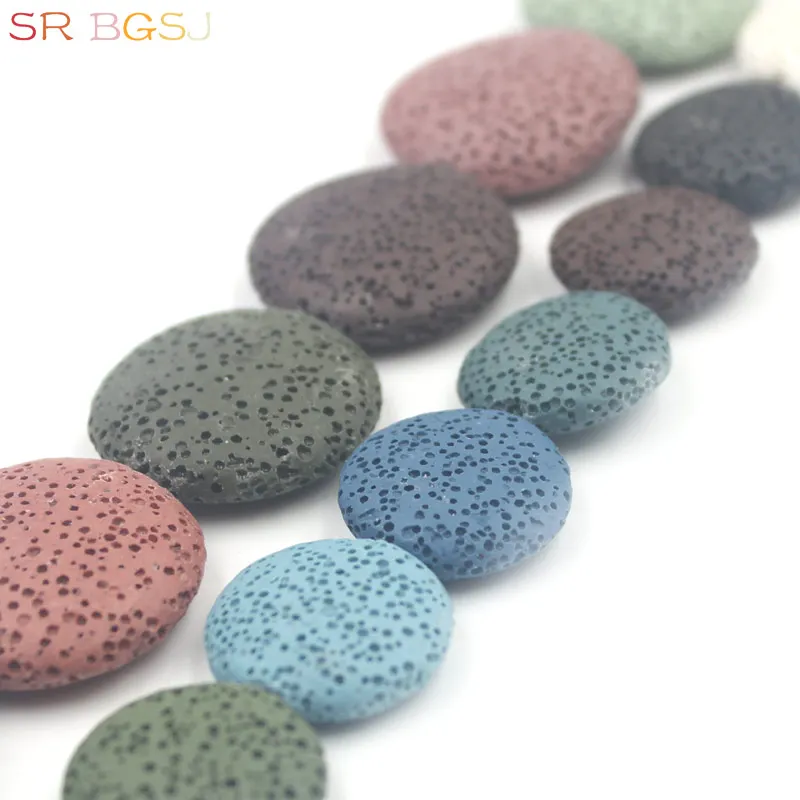 

Free Shipping 20mm 27mm Colorful Flat Round Lava Beads Coin Shape Volcanic Rock Loose Bead Jewelry Bracelet Making DIY 15inch