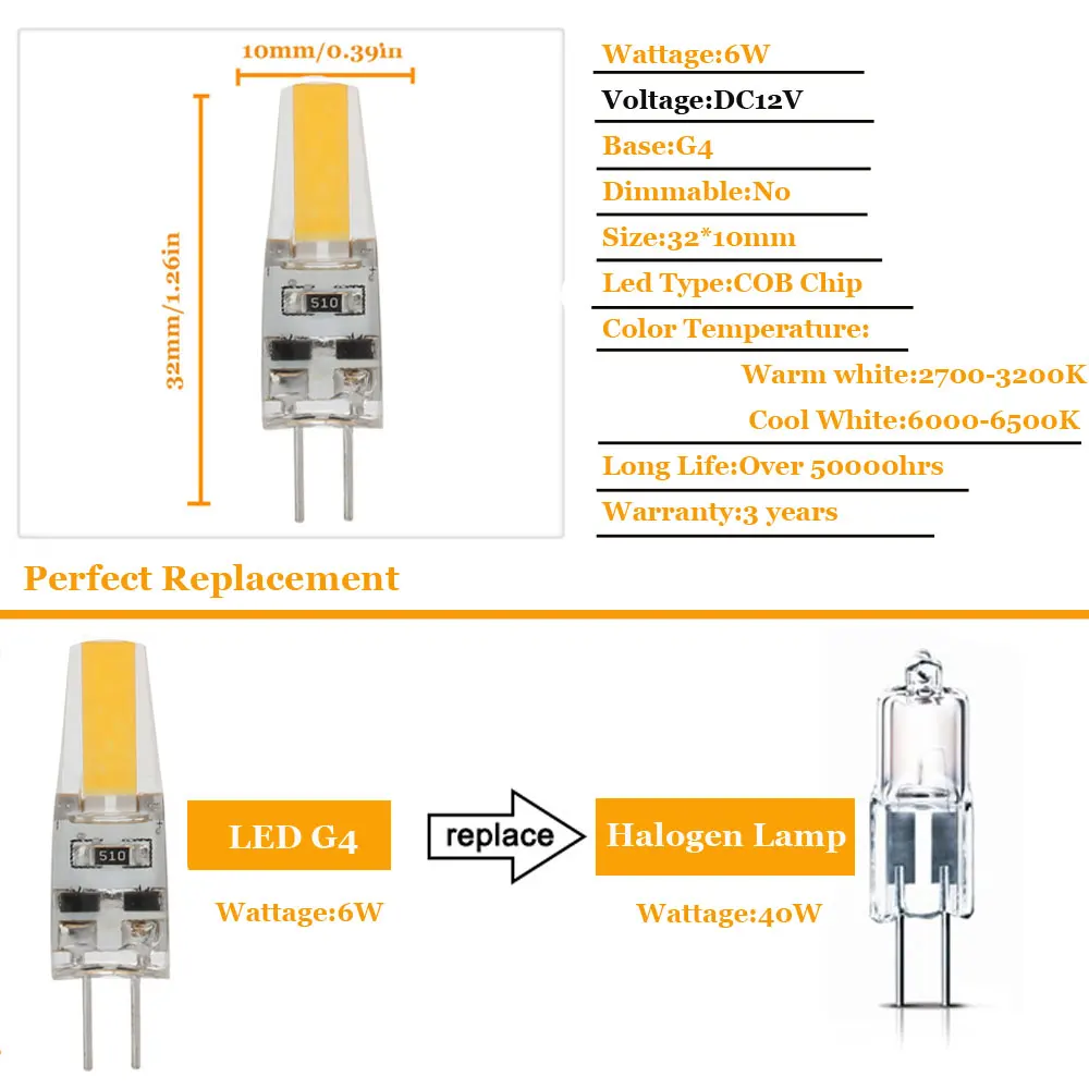 10 шт./партия мини G4 светодиодный светильник AC/DC 12 В светодиодный COB лампа 6 Вт 220 В 360 Угол луча прожектор люстра лампы заменить 40 Вт галогенные лампы