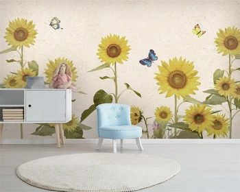 

beibehang Custom wallpaper Nordic hand-painted passionate sunflower garden wind sofa TV background papel de parede wall papers