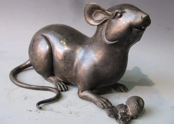 

Chinese Folk Refined Pure Bronze Copper Carved lovely mouse rat Statue Sculpture