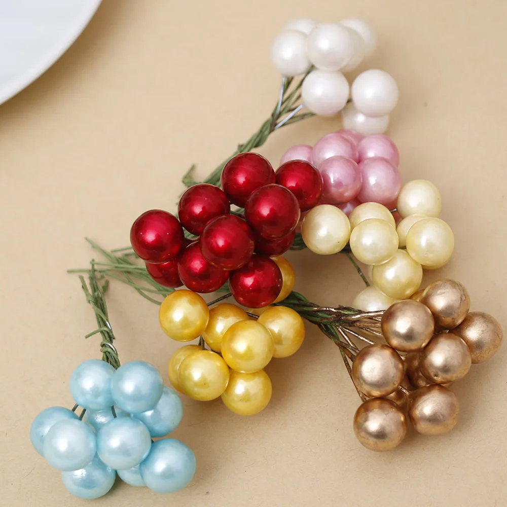 

10pcs Mini Plastic Small Berries Artificial Flowers Stamen Cherry Pearlescent Wedding Simulation Of Fruit Christmas Decoration