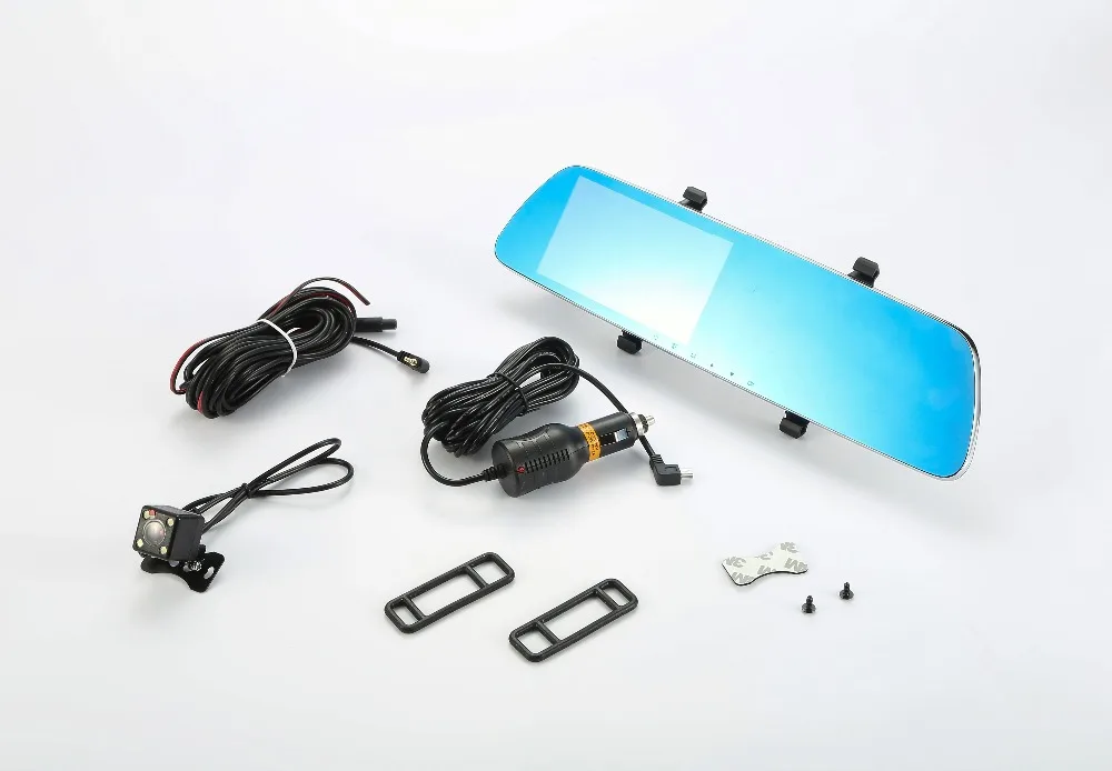 dual lens 5 inch high -definition display touch button car mirror DVR 1080P front 720p back 2 channel DVR mirror rearview