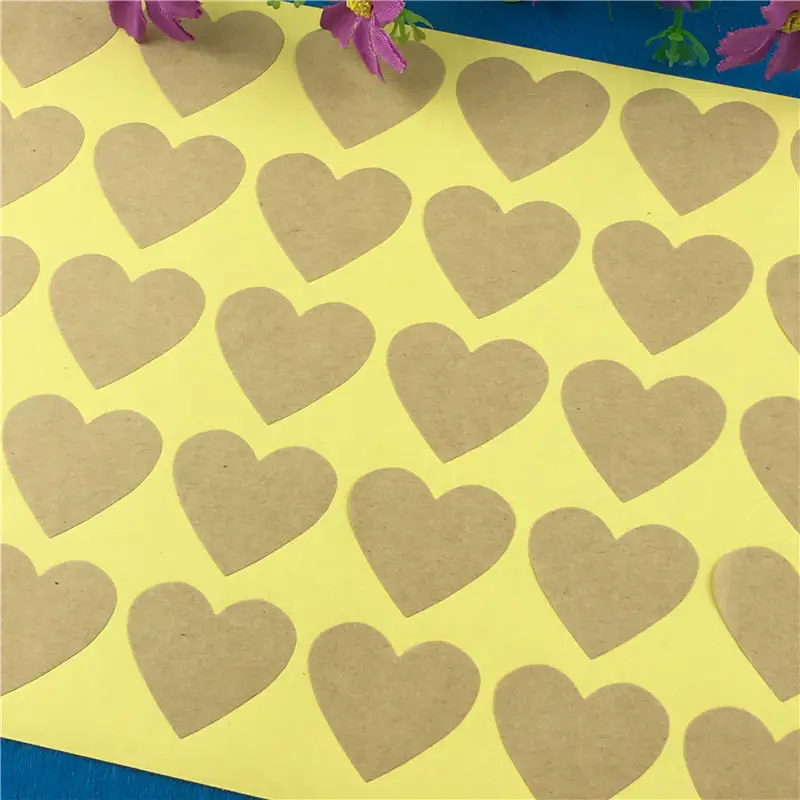 200PCS/Lot Vintage Style Heart Shaped Self-Adhesive Kraft Paper Stickers For Party Greeting Card Decoration Label Seal | Дом и сад