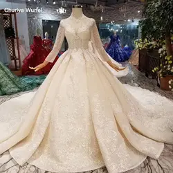 LSS446 с длинным рукавом свадебные платья с высоким вырезом открытый Замочная скважина Длинные Свадебные платья Кружева Аппликации