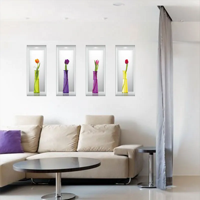 creative tulip tv setting wall stickers background stickers removable vinyl draw restaurant decor mural stickers free shipping in wall stickers from home