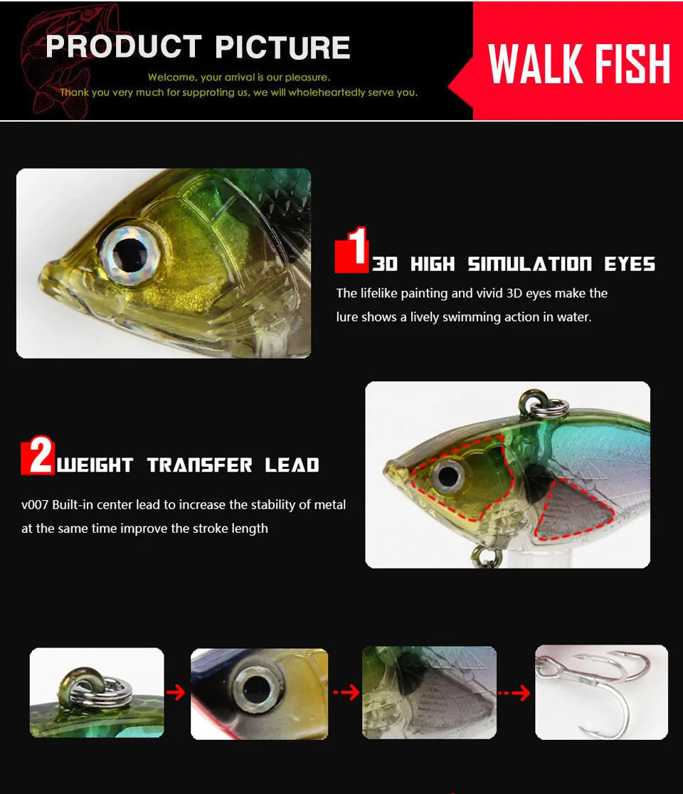 WALK FISH 1 шт. 50 мм 14,5 г тонущие рыболовные приманки, воблеры, жесткая искусственная Вибрирующая Приманка VIB, вся глубина, зимние снасти для подледной рыбалки