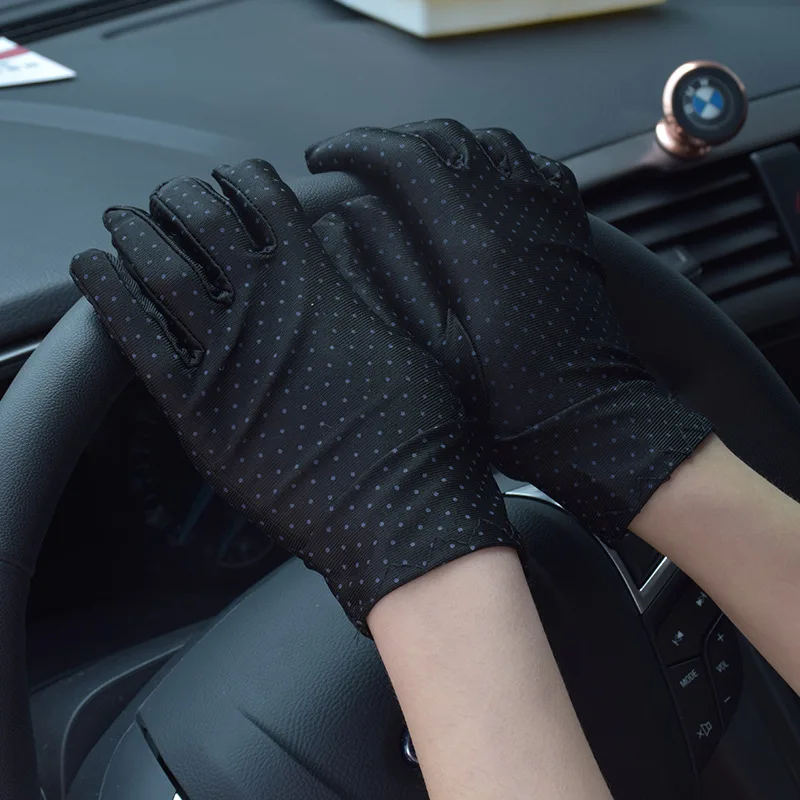 1 пара женских солнцезащитных перчаток в горошек лето весна спандекс перчатки анти-УФ короткие перчатки для вождения высокие эластичные тонкие этикеты перчатки