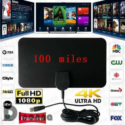 100 миля тонкая плоская комнатная антенна HD High Def tv HD tv 1080P 4K D ТВ цифровая антенна усилитель сигнала приемник усилитель