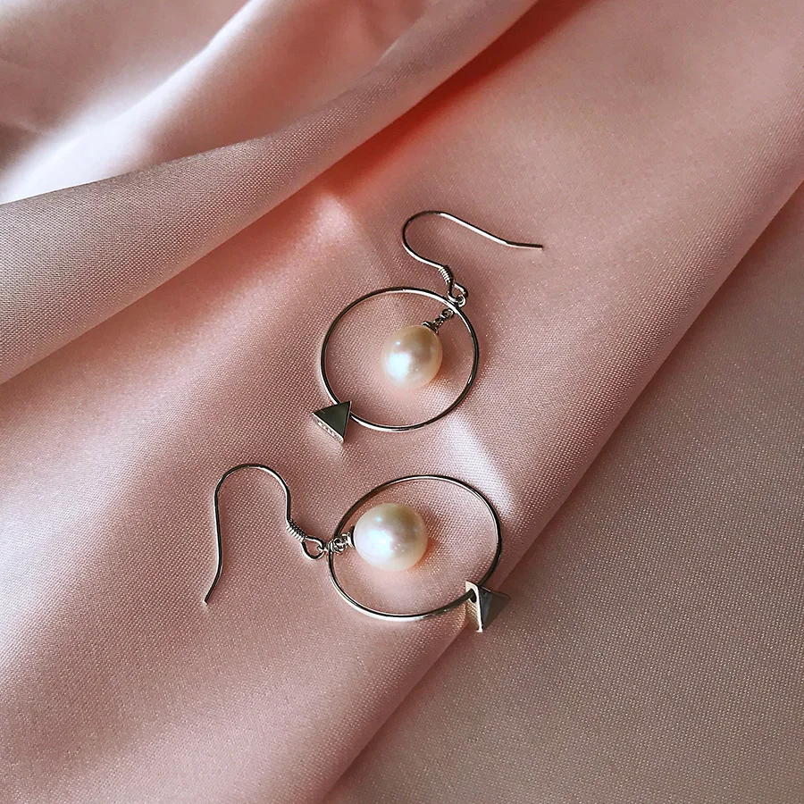

Fashion Real Solid Silver Drop Earrings For Women White 100% Natural Freshwater Pearl Fine Jewelry Wedding Earrings Silver 925
