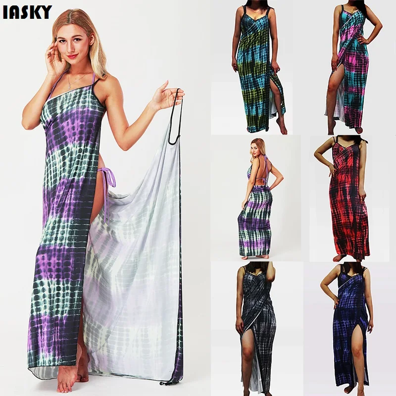 IASKY Multicolor Plus Size Beach Wrap Long Dress Bikini Cover Up