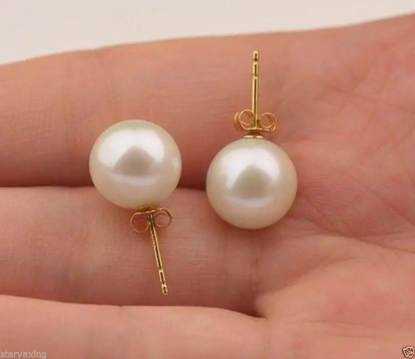 

Perfect 9-9.5mm AAAA WHITE AKOYA PEARLS EARRING GOLD >jewerly free shipping