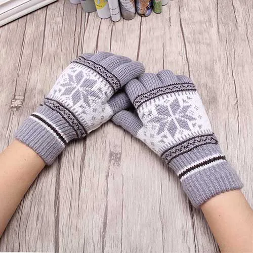 light gray Miya Mona новые теплые зимние женские и мужские перчатки для экрана шерстяные вязаные наручные перчатки снежинка полный палец унисекс перчатки варежки - Цвет: light gray