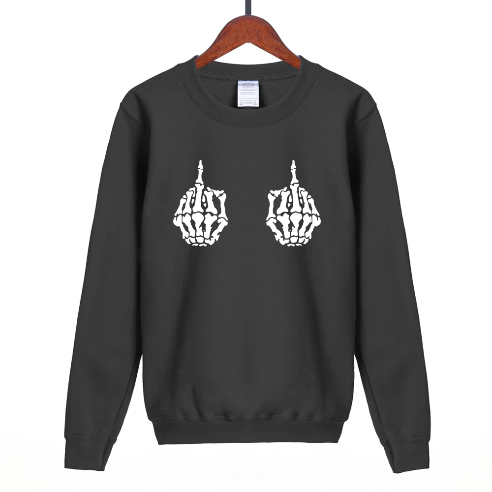 

2018 Spring Autumn Warm Womens Hoodies Women Skull Skeleton Hand Punk Sweatshirt Rock Hoodie For Ladies Fleece Hip Hop Pullovers