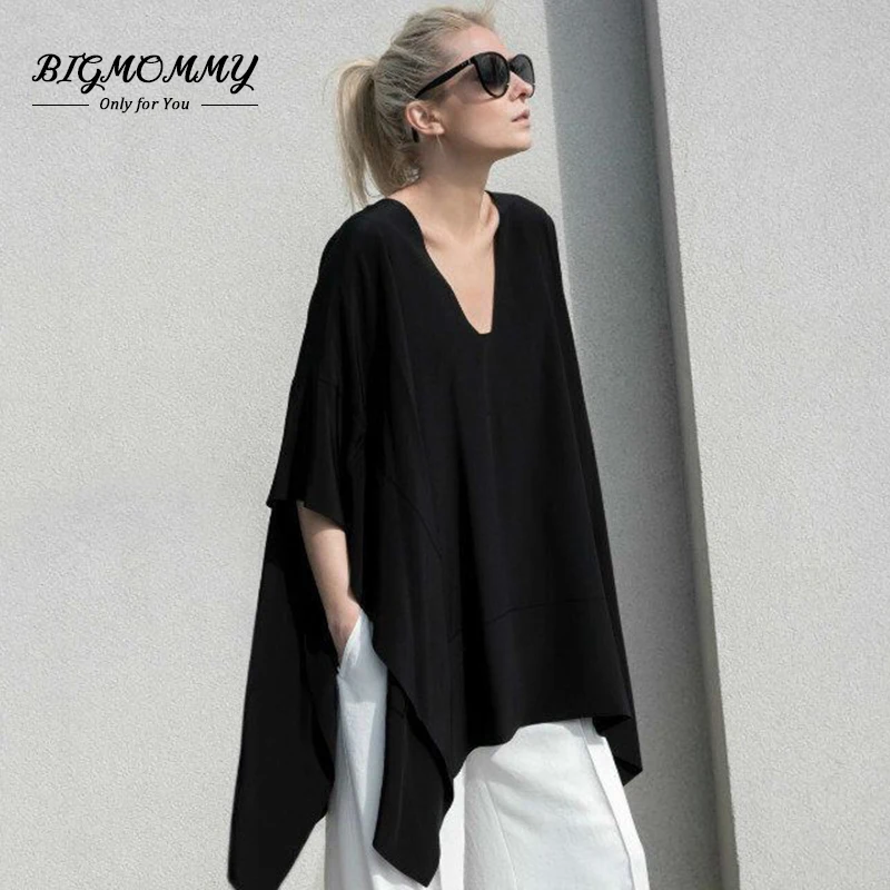 

Women Casual Loose T-shirts Batwing Long Sleeve Street Fashion V Neck Black Summer Tee Tops Plus Size T Shirt for Women 4xl 5xl