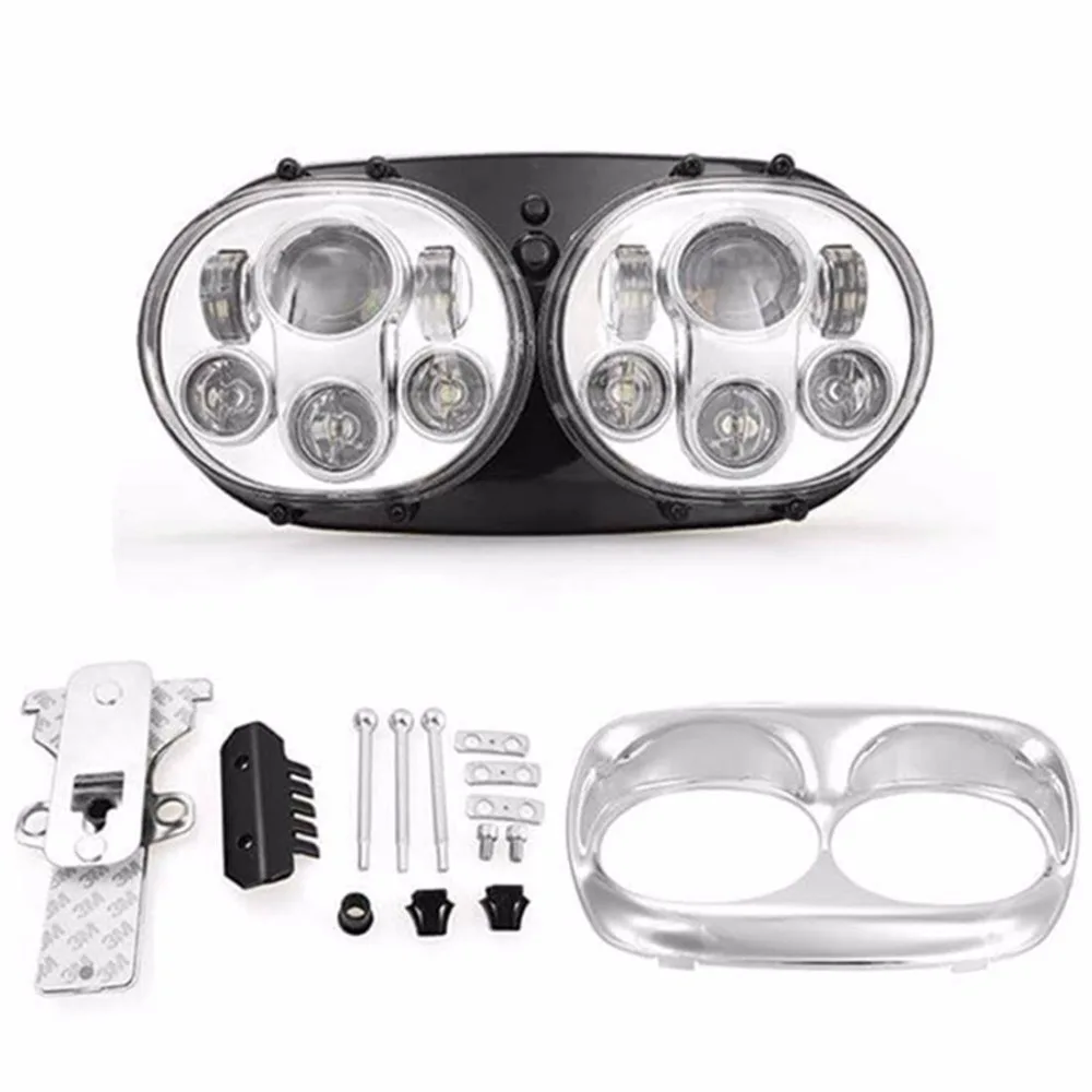 

90W/60W 7" Round Dual LED Headlight Projector with High/Low Beams For Harley Davidson Motocycle Road Glide 2004-2013 - Silver