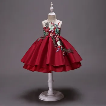 

girl christmas dress 2019 girls fashion new red flower bow party tutu princess sundress kids clothing children clothes 3-11Y