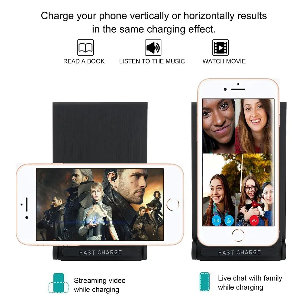 FDGAO Foldabl Qi Беспроводное зарядное устройство для iPhone X Xs Max 8 Plus samsung S8 S9 Беспроводная Быстрая зарядка подставка Док-станция 10 Вт Быстрое зарядное устройство