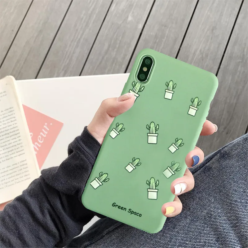 JAMULAR милый Зеленый Кактус в горшке парный чехол для iPhone XS MAX X XR 7 8 6 6s Plus Мягкий ТПУ