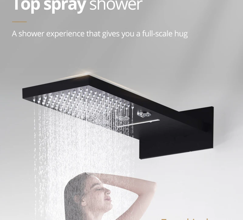 22Waterfall Rain Shower Sets Faucet Rotating Water Shower 4 Function Spa Waterfall Massage Bathroom Fixture Black Shower Set (13)