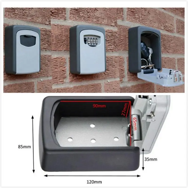 

Storage Safe Money Box with 4-digit Code Aluminium Alloy Wall Mount Key Lock Box Key