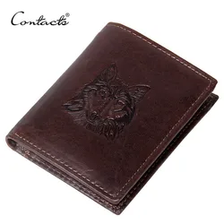 

CONTACT'S Wolf Head Men Wallet Genuine Leather Wallet Fashion Design Brand Wallet Leather Man Purse Coin Pocket Card Holder