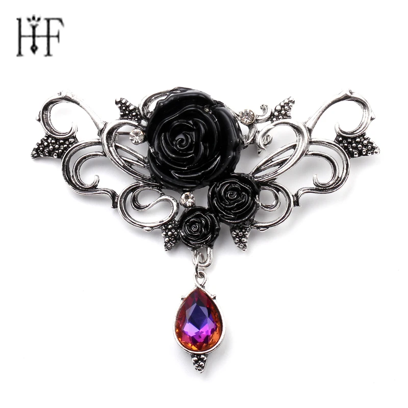 

Beautiful Rhinestone Crystals Brooches Black Flower Rose Brooch Pins Vintage Retro Big Broches Lapel Pins Mujer For Women Party