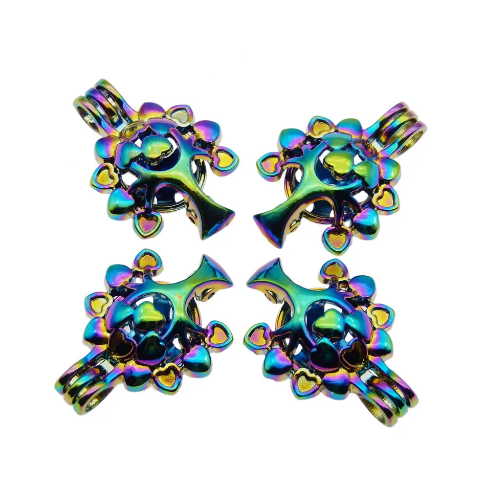 10pcs Rainbow Color Zinc Alloy Pearl Cage Pendants Life Tree Aromatherapy Essential Oil Diffuser Jewelry Necklace DIY Jewelry