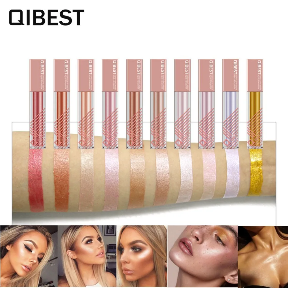 

QiBest 10 Colors Liquid Highlighter Faced Makeup Cosmetic Bronzers Highlighters Make Up Palette Brighten Concealer illuminator
