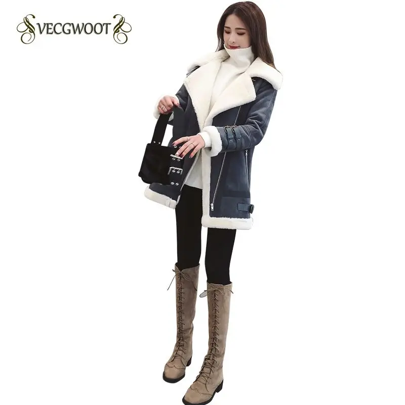 

2018New Winter Women Cotton Jacket Fashion Medium long Slim Females Outerwear Turn-down Collar Parkas lambswool Warm Coat WLX610