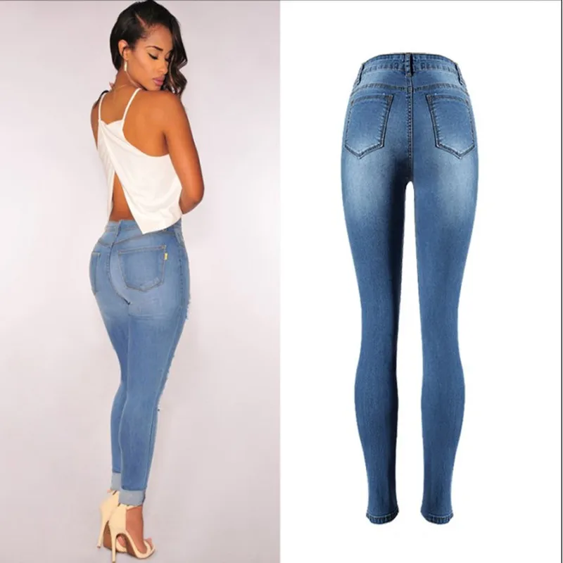 Сексуальные рваные джинсы женские винтажные джинсы с высокой талией джинсовые узкие брюки женские повседневные брюки