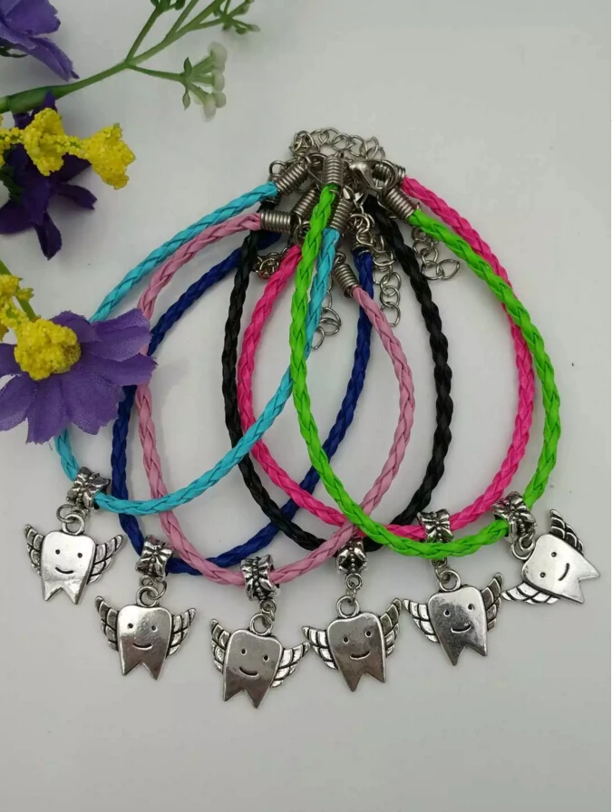 

Multicolor Bracelet Jewelry Tibetan silver TOOTH FAIRY Charm Pendant Blending Braided Rope Bracelet For Women gift 023