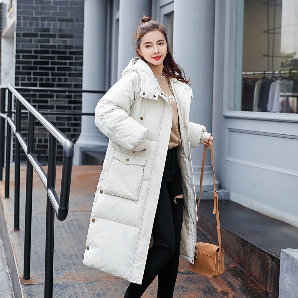 

Fashion Simple and lightweight warm and warm cotton jacket Raccoon Fur large collar windproof hat slim long women's down jacket