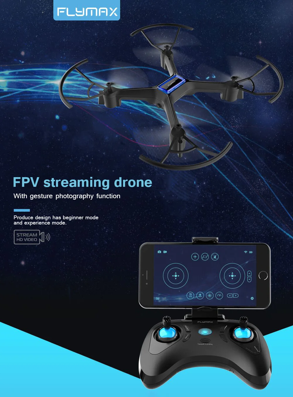 flymax 2 wifi quadcopter 2.4 g fpv streaming drone