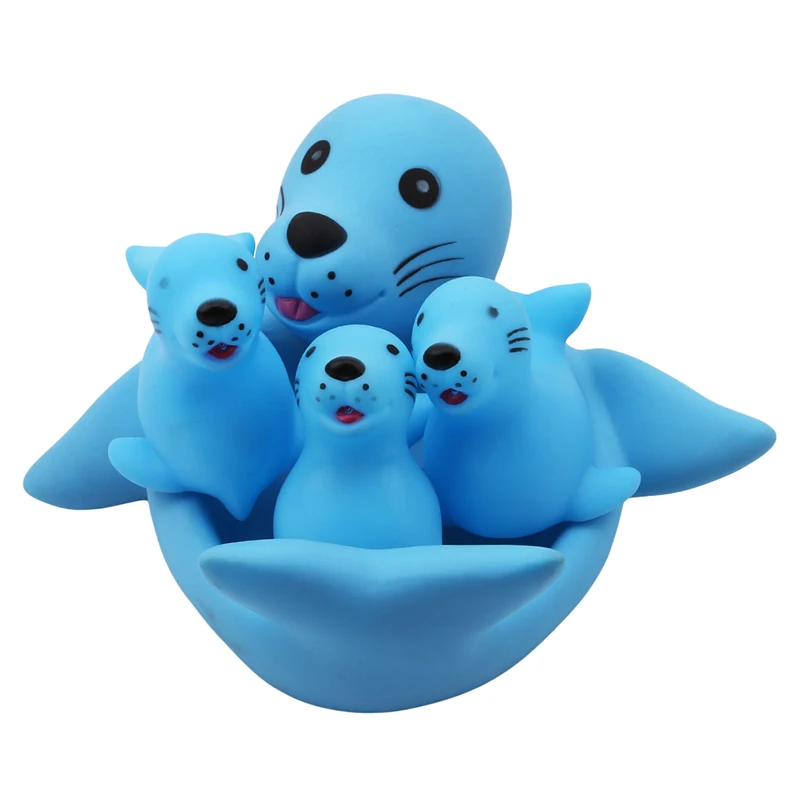 

Hot Sale 2018 Cute Lovely Mummy And Baby Rubber Race Family Bath Toy Kid Game Toys 1 Big 3 Small animal Taking Shower Toy