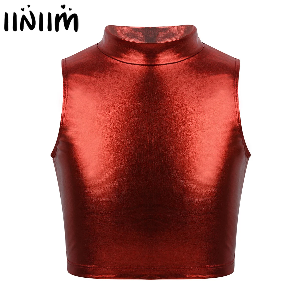 

iiniim Teen Girls Metallic Turtleneck Crop Ballet Dance Tank Tops Costumes for Stage Performance Gymnastics Leotard for Kids