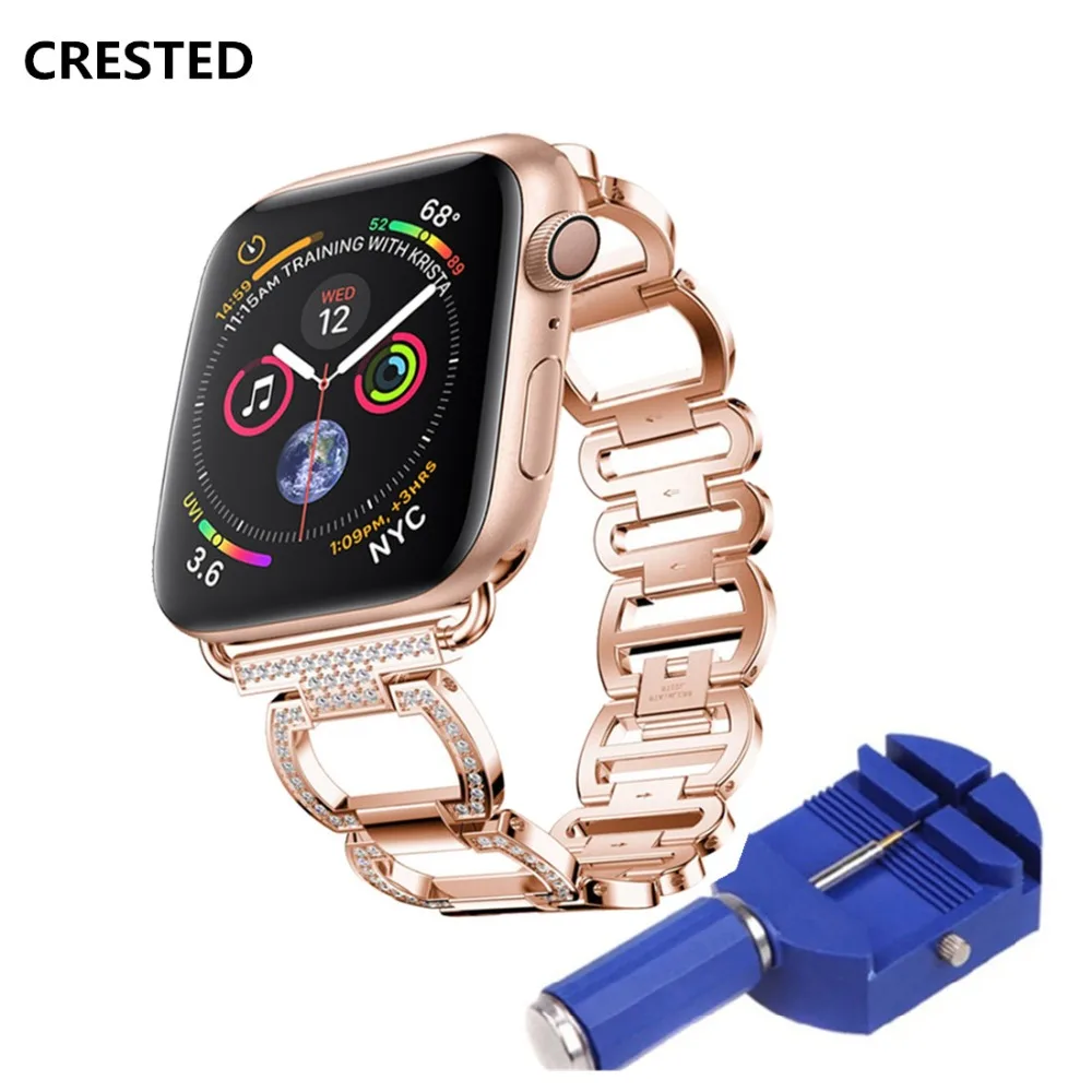 

CRESTED Stainless Steel Strap For Apple watch band 4 44mm/40mm Diamond correa iWatch Series 4 wristband bracelet watchband belt