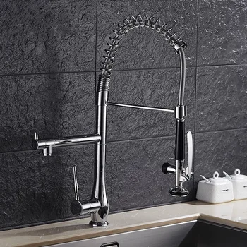 

Chrome Brass Double Swivel Spout Spring Kitchen Sink Faucet Pull Ou Kitchen Mixer Kitchen Sink Tap torneira cozinha