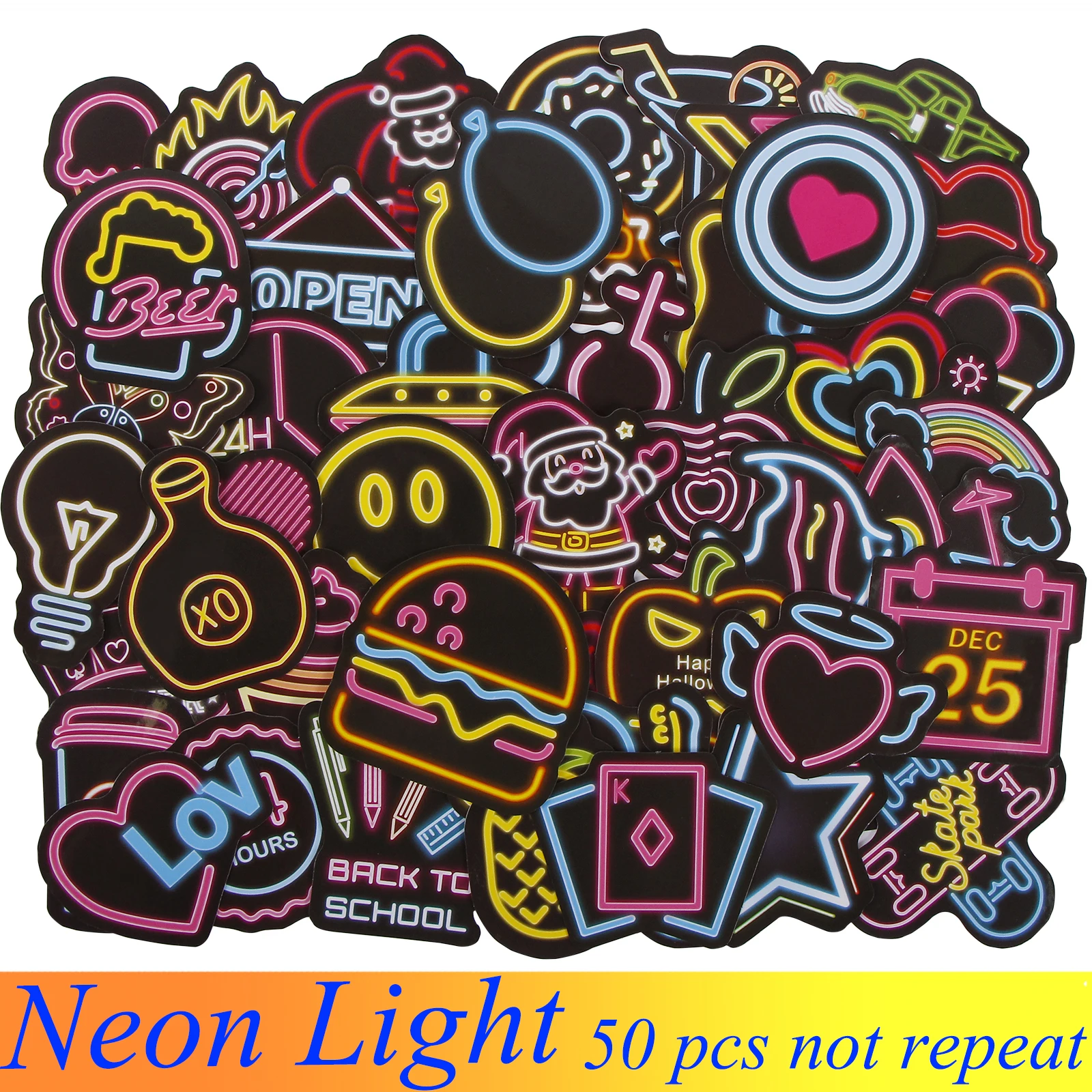 

50 Pcs JDM Neon Light Sticker Cute Anime Cartoon Decal Stickers for Kid Toys DIY Car Laptop Luggage Skateboard Fridge Bicycle