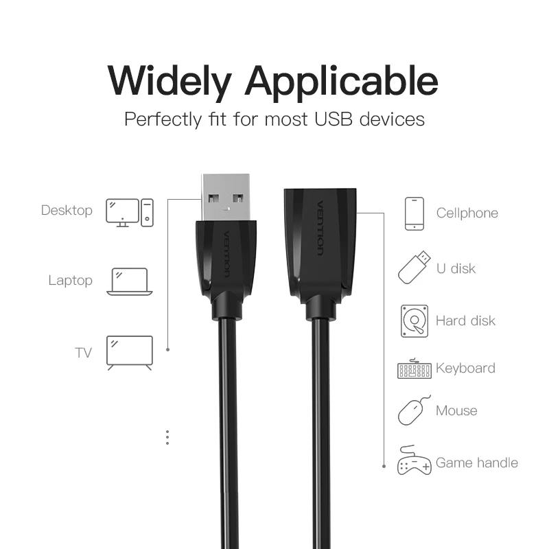 Vention USB3.0 تمديد كابل الذكور إلى الإناث USB2.0 تمديد الأسلاك فائقة السرعة 3.0 USB موسع كبل مزامنة بيانات للكمبيوتر PC