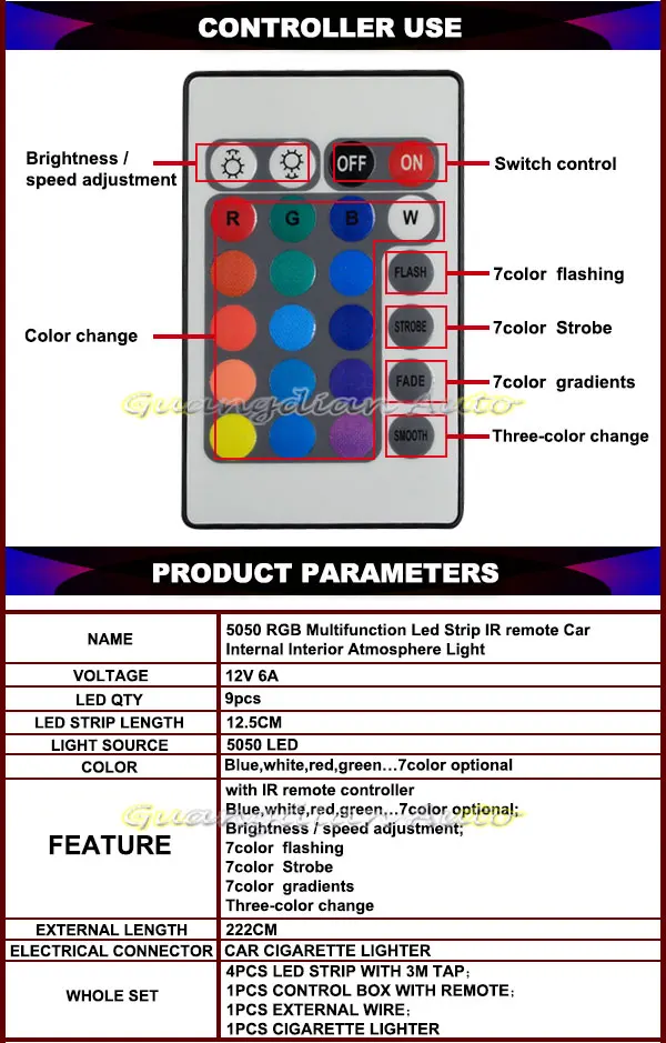 9New-Car-12V-RGB-Multifunction-Led-Strip-IR-remote-Car-Internal-Interior-Atmosphere-Light_04