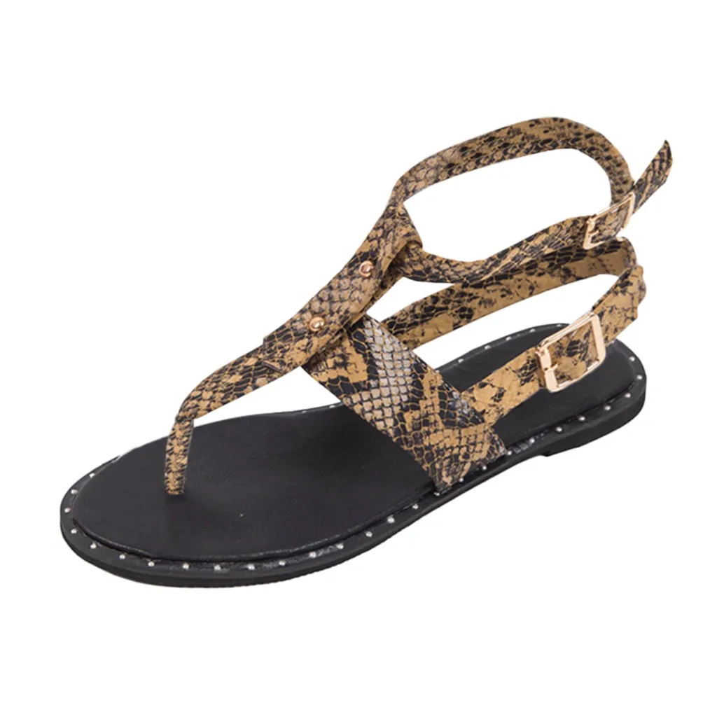 snake print sandals flat