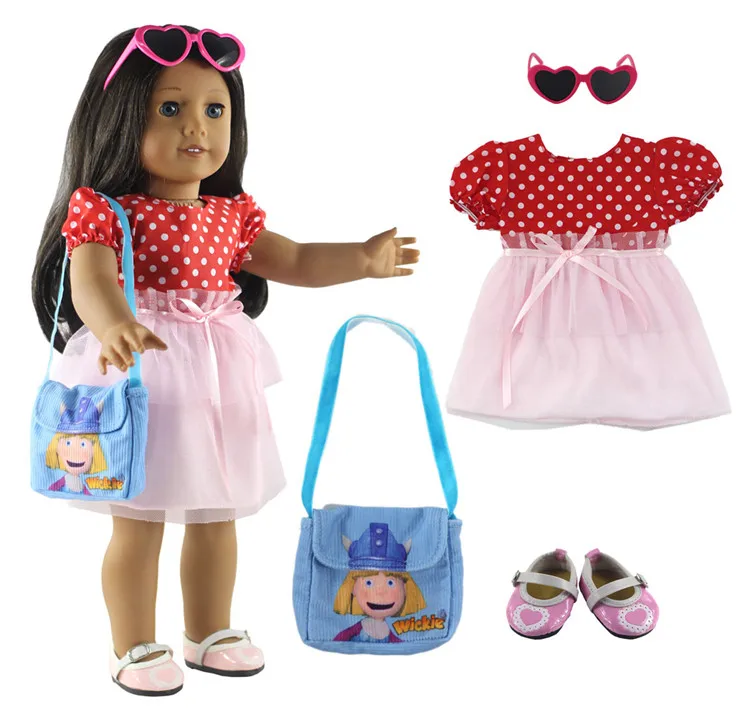 

1 set 18 inch doll clothes dress clothes outfit Princess skirt for 18"American Doll+Shoes+Bag+Glasses Gifts for Kids L31