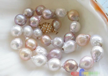 

AA#AAlustre 17" 13mm white pink lavender almost round keshi reborn PEARL NECKLACE (A0327)