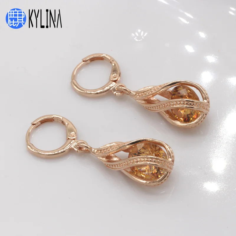 

KYLINA Water Drop Cubic Zirconia Dangle Earrings 585 Rose Gold Classic Fashion Personality For Women Girl Wedding Party Jewelry